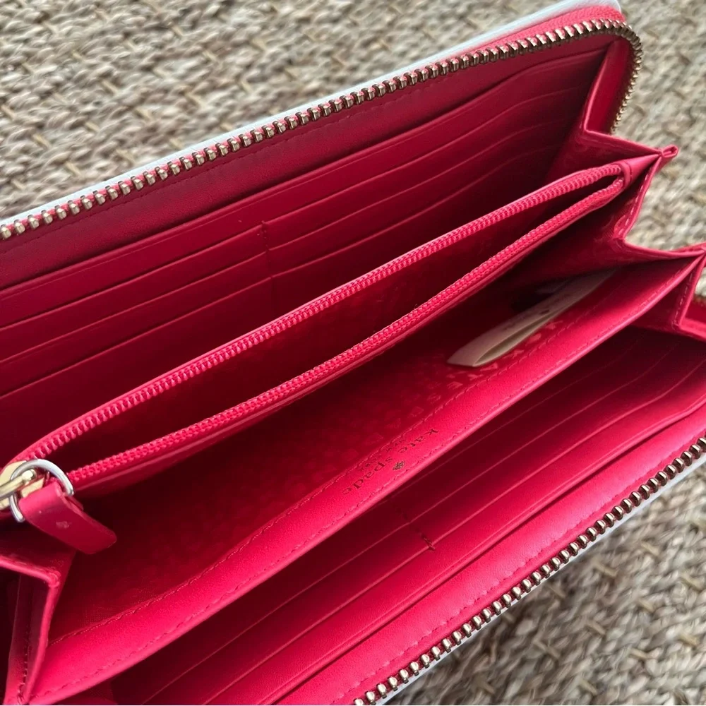 Kate Spade Poppy Pink and White Tasselled Leather Clutch - Picture 9 of 13